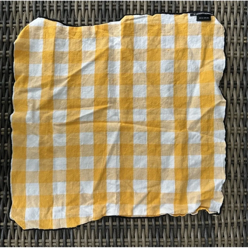 Maison de Vacances Yellow Gingham Linen Cotton Napkins Set of 2 17x17